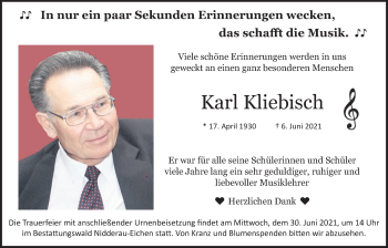 Traueranzeige von Karl Kliebisch von Bad Vilbel/Karben