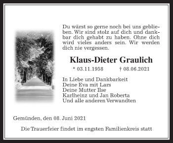 Traueranzeige von Klaus-Dieter Graulich von Alsfelder Allgemeine