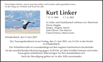 Traueranzeige von Kurt Linker von Giessener Allgemeine, Alsfelder Allgemeine