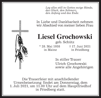 Traueranzeige von Liesel Grochowski von Wetterauer Zeitung