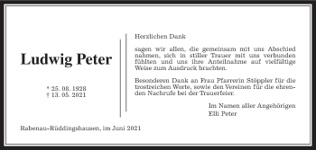 Traueranzeige von Ludwig Peter von Giessener Allgemeine, Alsfelder Allgemeine