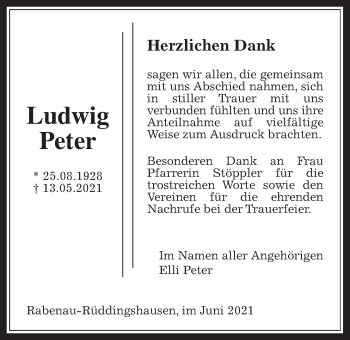Traueranzeige von Ludwig Peter von Rabenauer Zeitung