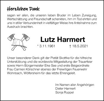 Traueranzeige von Lutz Harmert von Wetterauer Zeitung