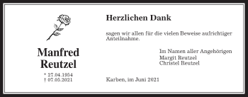 Traueranzeige von Manfred Reutzel von Wetterauer Zeitung