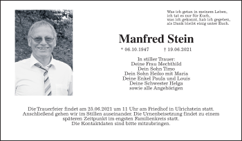 Traueranzeige von Manfred Stein von Alsfelder Allgemeine