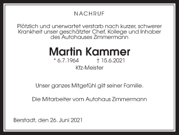 Traueranzeige von Martin Kammer von Wetterauer Zeitung, Giessener Allgemeine, Alsfelder Allgemeine