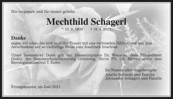 Traueranzeige von Mechthild Schagerl von Licher Wochenblatt