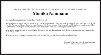 Traueranzeige von Monika Naumann von Wetterauer Zeitung