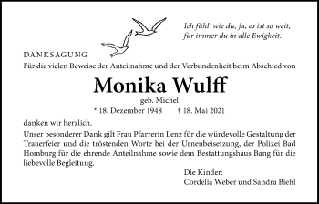 Traueranzeige von Monika Wulff von Wetterauer Zeitung