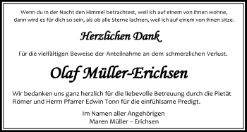 Traueranzeige von Olaf Müller-Erichsen von Giessener Allgemeine, Alsfelder Allgemeine