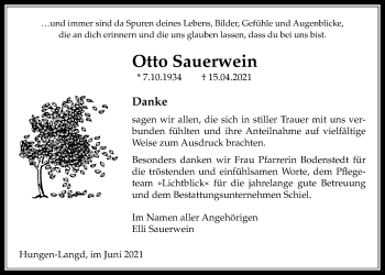 Traueranzeige von Otto Sauerwein von Licher Wochenblatt