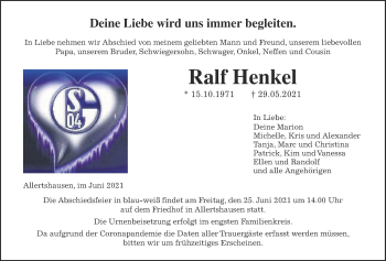 Traueranzeige von Ralf Henkel von Giessener Allgemeine, Alsfelder Allgemeine