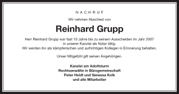 Traueranzeige von Reinhard Grupp von Wetterauer Zeitung