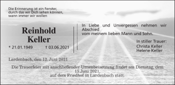 Traueranzeige von Reinhold Keller von Giessener Allgemeine, Alsfelder Allgemeine