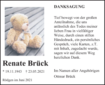 Traueranzeige von Renate Brück von Giessener Allgemeine, Alsfelder Allgemeine