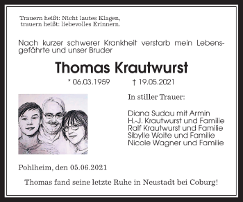 Traueranzeige von Thomas Krautwurst von Giessener Allgemeine, Alsfelder Allgemeine