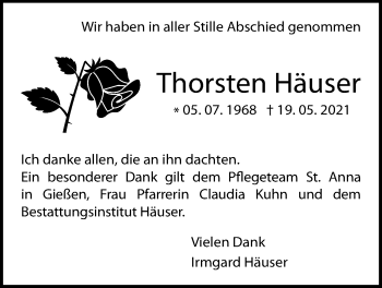 Traueranzeige von Thorsten Häuser von Pohlheimer Nachrichten