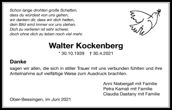 Traueranzeige von Walter Kockenberg von Licher Wochenblatt