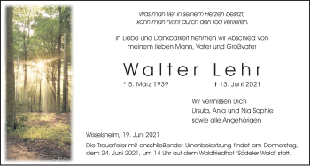 Traueranzeige von Walter Lehr von Wetterauer Zeitung