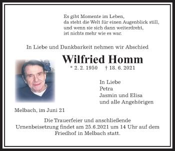 Traueranzeige von Wilfried Homm von Wetterauer Zeitung