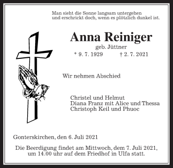 Traueranzeige von Anna Reiniger von Wetterauer Zeitung