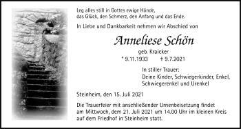 Traueranzeige von Anneliese Schön von Licher Wochenblatt