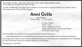 Traueranzeige von Anni Grölz von Giessener Allgemeine, Alsfelder Allgemeine