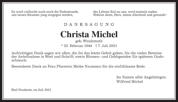 Traueranzeige von Christa Michel von Wetterauer Zeitung