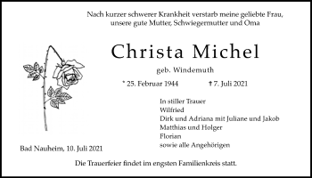 Traueranzeige von Christa Michel von Wetterauer Zeitung