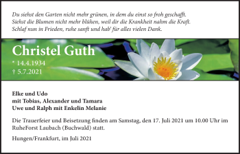 Traueranzeige von Christel Guth von Licher Wochenblatt