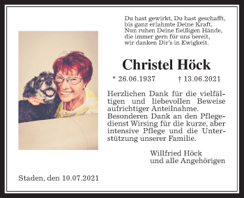 Traueranzeige von Christel Höck von Wetterauer Zeitung