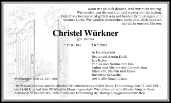 Traueranzeige von Christel Würkner von Mücker Stimme