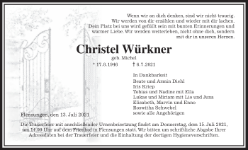 Traueranzeige von Christel Würkner von Alsfelder Allgemeine