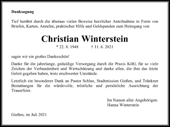 Traueranzeige von Christian Winterstein von Giessener Allgemeine, Alsfelder Allgemeine