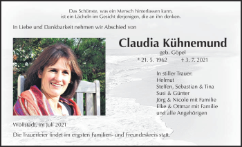 Traueranzeige von Claudia Kühnemund von Wetterauer Zeitung