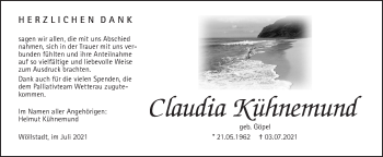 Traueranzeige von Claudia Kühnemund von Wetterauer Zeitung