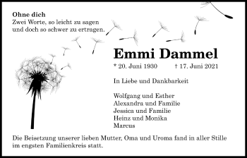 Traueranzeige von Emmi Dammel von Bad Vilbel/Karben