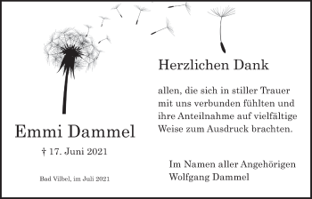 Traueranzeige von Emmi Dammel von Bad Vilbel/Karben