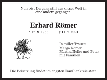Traueranzeige von Erhard Römer von Wetterauer Zeitung