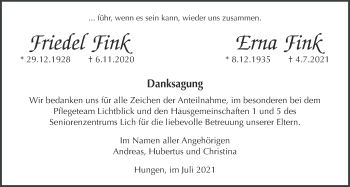 Traueranzeige von Erna Fink von Licher Wochenblatt