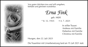 Traueranzeige von Erna Fink von Licher Wochenblatt