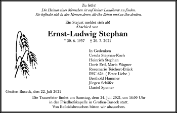 Traueranzeige von Ernst-Ludwig Stephan von Giessener Allgemeine, Alsfelder Allgemeine