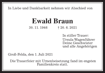 Traueranzeige von Ewald Braun von Licher Wochenblatt