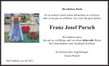 Traueranzeige von Franz Josef Pursch von Wetterauer Zeitung
