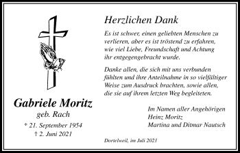Traueranzeige von Gabriele Moritz von Bad Vilbel/Karben