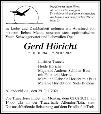 Traueranzeige von Gerd Höricht von Giessener Allgemeine, Alsfelder Allgemeine