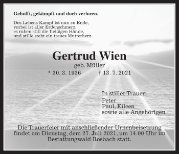 Traueranzeige von Gertrud Wien von Wetterauer Zeitung