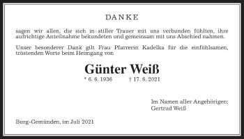 Traueranzeige von Günter Weiß von Giessener Allgemeine, Alsfelder Allgemeine