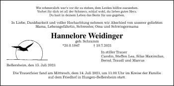 Traueranzeige von Hannelore Weidinger von Licher Wochenblatt