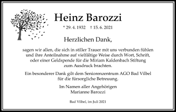 Traueranzeige von Heinz Barozzi von Bad Vilbel/Karben